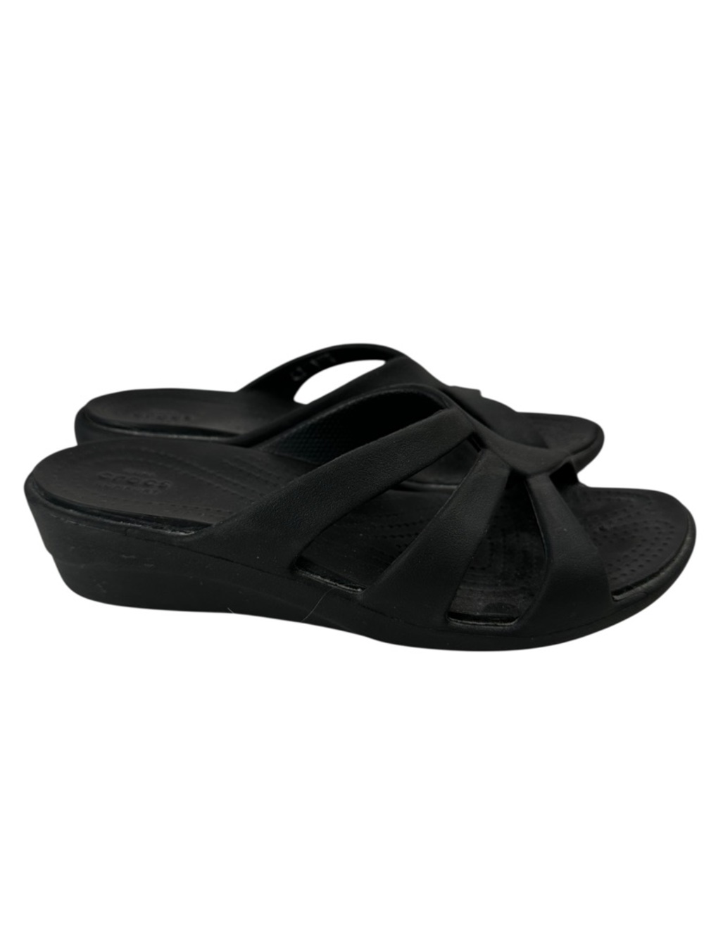 Crocs Sanrah Wedge Sandals Black Comfort Slip On Walking Shoes Womens 6
